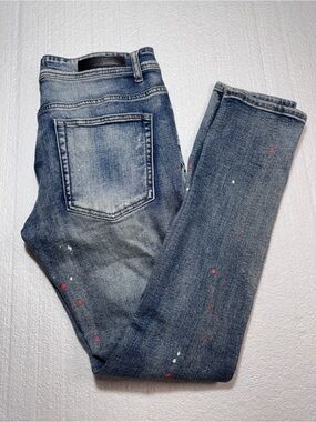 Kindred Men's Skinny Paint-Splatter Dark Blue Jeans